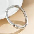 Polished silver irregular V-shape cuff bracelet with zircon pavé lining interior - Silver Rhinestone Style(02391) / Silver(02391)