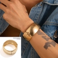 Bracciale rigido da uomo hip hop dorato con texture martellata e design a molla - Oro(02367)