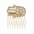 Pettine per capelli Mano di Fatima dorato con strass brillanti e perla bianca su bianco - Oro