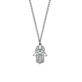 Vintage silver Hamsa Hand necklace with turquoise stone on a minimalist chain - Silver