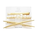 Elegante set di 4 fermagli per capelli dorati con perle bianche su cartoncino - Set da 4 pezzi a X incrociata