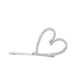 Macro detail of silver geometric heart hair clip with pavé white rhinestones on white base - Heart (H97) / Silver