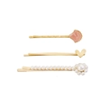 3-piece set of golden alloy hair clips featuring pink shells, hearts, and white pearls - Shell Set