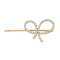 Close-up of golden alloy bow hair clip with sparkling white rhinestones on white background - Bow (H100) / Gold