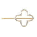 Detail of a golden alloy hair clip featuring a sparkling clover flower with rhinestones - Clover (H86) / Gold