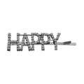 Silberne HAPPY Buchstaben-Haarklammer mit funkelnden Strasssteinen auf edler Legierung - HAPPY-Stil / Schwarze Basis Silberner Buchstabe