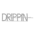 Close-up of DRIPPIN letter hair clip with sparkling rhinestones on silver metal base - DRIPPIN Style / Silver