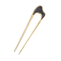 Minimalistische U-vormige haarspeld met gouden frame en grijze emaille inleg voor styling - Golvend Grijszwart