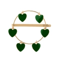 Gouden ronde haarclip met zes donkergroene emaille hartvormige hangers in retrostijl - Groen