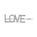 Close-up of silver hair clip with LOVE letter design inlaid with sparkling rhinestones - LOVE Style / Silver