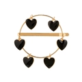 Gouden ronde haarclip met zes zwarte emaille hartjes in een minimalistische retro-stijl - Zwart