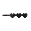 Detail view of a black alloy hair clip featuring three aligned 3D heart-shaped ornaments - Black Heart