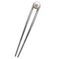 Minimalist silver U-shaped hair pin with a round white pearl accent for elegant styling - 15cm Pearl Gun Black Style