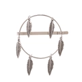 Vintage silver alloy hair clip with circular base and hanging feather charms - Antique Silver