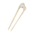 Minimalist golden U-shaped hairpin with white shell inlay for elegant hair styling - Wavy White