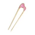 Minimalist gold U-shaped metal hair pin with pink enamel inlay for elegant updos - Wavy Pink