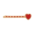 Retro punk style gold metal hair clip with red heart and dot drip oil design - Red