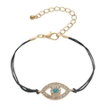 Detail of blue evil eye charm with crystal pavé and black double cord bracelet - Black Wax Rope