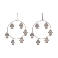 Pendientes de aro retro de aleación plateada con mano de Fátima y ojo turco - Plata Antigua
