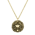 Collier médaille signe Cancer vintage en or avec relief de crabe et une chaîne de style corde - Cancer Or Antique