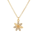 Elegant gold flower pendant necklace with clear crystals on a simple O-chain link - Flower