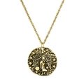 Collier médaille dorée vintage avec ange en relief et chaîne torsadée délicate - Vierge Or Antique