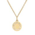 Close-up of a polished gold round pendant necklace with sparkling white rhinestones - Round Rhinestone