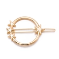 Minimalist gold alloy hair clip with circular frame and sparkling star decorations - Gold Circle Star Style