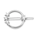 Minimalist silver alloy hair clip with stars and circle frame in a metallic finish - Silver Circle Star Style