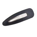 Detailed close-up of a black faux leather teardrop hair clip with silver metal BB grip - Black Litchi Grain Style (A Dark Blue)