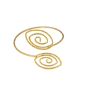 Adjustable golden spiral leaf arm cuff bracelet with double swirl metal design for women - Gold