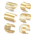 Set di 6 bracciali aperti dorati con disegni geometrici traforati e fasce larghe minimaliste - Stile B / Oro