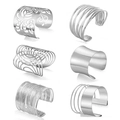 Lot de six bracelets manchettes ouverts en métal argenté aux motifs floraux variés - Style C / Argent