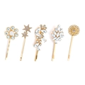 Set di 5 fermagli per capelli dorati con strass in design a fiori, stelle e foglie - Oro