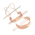Three-piece rose gold metal hair pin set featuring leaf, feather and geometric shapes - Three-Piece Set / Rose Gold