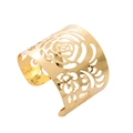 Exaggerated golden open bangle with hollow rose flower design in metallic finish - Gold