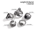 Set de 5 bagues gothiques tête de mort en argent vintage avec motifs squelette et cercueil - Ensemble de 5 pièces (05436) / Argent antique