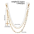 Detail of layered gold-tone hip-hop trouser chain with pearls and cross pendant charms - Gold Style (01728)