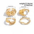 Goldenes Hip-Hop Ring-Set mit vier einzigartigen Lava- und Wellenmustern, Gewicht 21,8g - Lava-Textur Offener Ring 4-Teiliges Set (06013) / Hellgold 06013