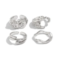 Vierteiliges Silberring-Set mit unregelmäßiger Textur, Froschdesign und minimalistischen Ringen - Flüssigmetall Unregelmäßiger Ring 4-Teiliges Set (06013) / Silber 06013