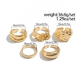 Five-piece set of gold liquid metal rings with irregular textures and open adjustable design - Light gold