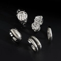Five-piece silver hip-hop metal rings set with irregular liquid texture and polished finish - Silver
