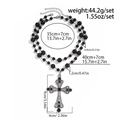 Double-layered black beaded hip-hop necklace featuring a large vintage rhinestone cross - Black (05726)