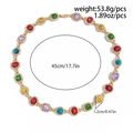 Hip hop style gold plated necklace featuring vibrant multi-color crystals, 45cm length - Necklace / Gold 07127