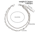Detail of double-layer beaded chain with faux pearls, metal beads, and a lobster clasp - Double Layer Layered Pearl Pendant Style (01790) / Silver