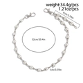 Detailed view of silver cross pendant pant chain with white pearls and size measurements - Spliced Pearl Single Layer Hanging Chain Style (01789) / Silver