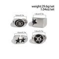 Men's hip-hop pentagram ring set in silver finish with black oil dripping details - Ring Set / Silver