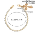 Detalle de cadena de perlas de 53,5 cm con colgante de cruz dorada de 8 cm - Dorado (01760)