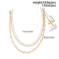 Golden multi-layer pants chain with faux pearls, cross pendant and 53cm-60cm dimensions - Gold