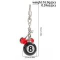 Portachiavi stile hip hop palla da biliardo n. 8 e ciliegia rossa con chiusura - Argento & Rosso